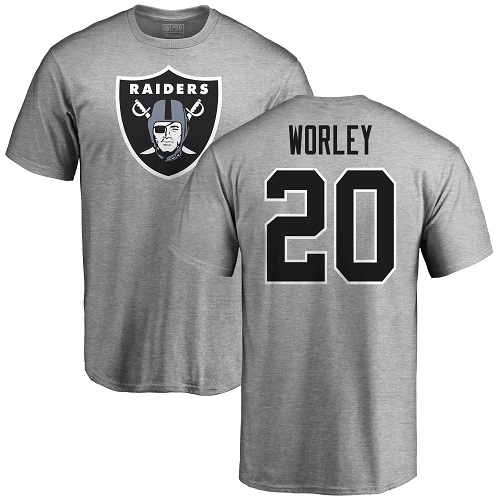 Men Oakland Raiders Ash Daryl Worley Name and Number Logo NFL Football #20 T Shirt